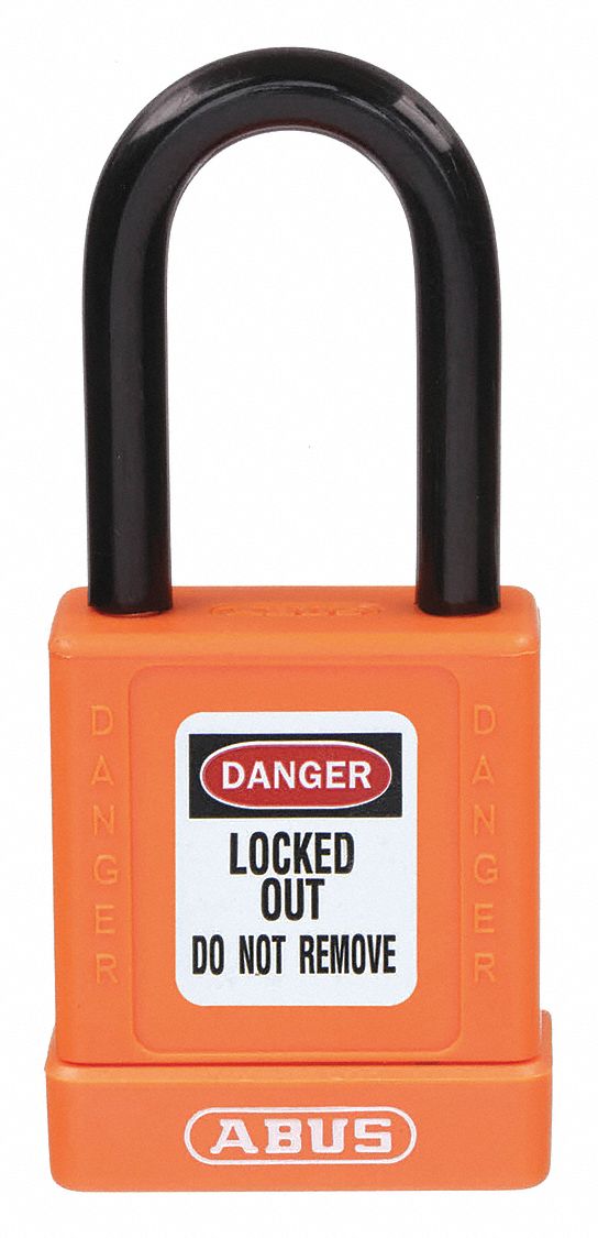 LOCKOUT PADLOCK, KEYED DIFFERENT, ALUMINUM, STANDARD BODY, HARDENED STEEL, ORANGE