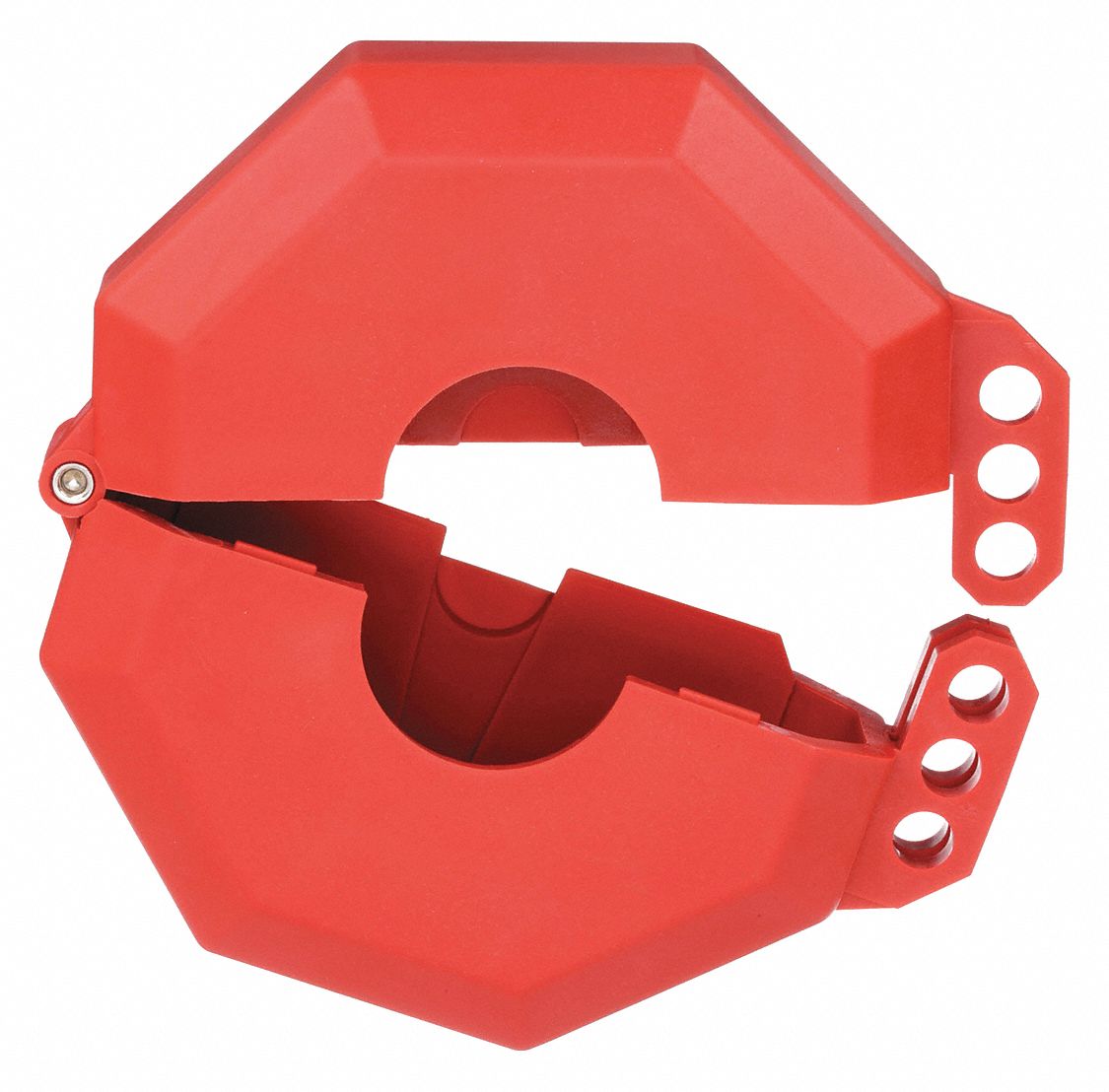 GATE VALVE LOCKOUT, HINGED, FOR 1 TO 2½ IN HAND WHEEL DIAMETER, RED