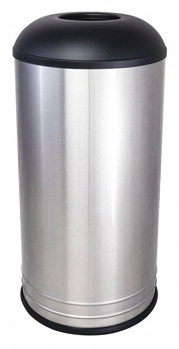 TRASH CAN,ROUND,18 GAL.,SILVER