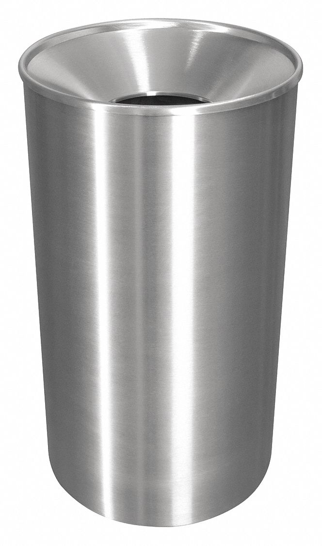 TRASH CAN,ROUND,33 GAL.,SILVER
