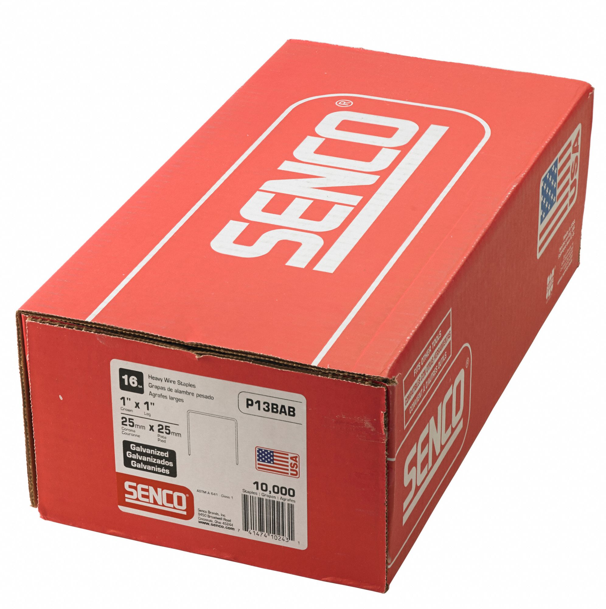 SENCO Staples, Staples, 16 ga Gauge, 1 in Length, Steel, Electro Galvanized, Crown, PK 10000