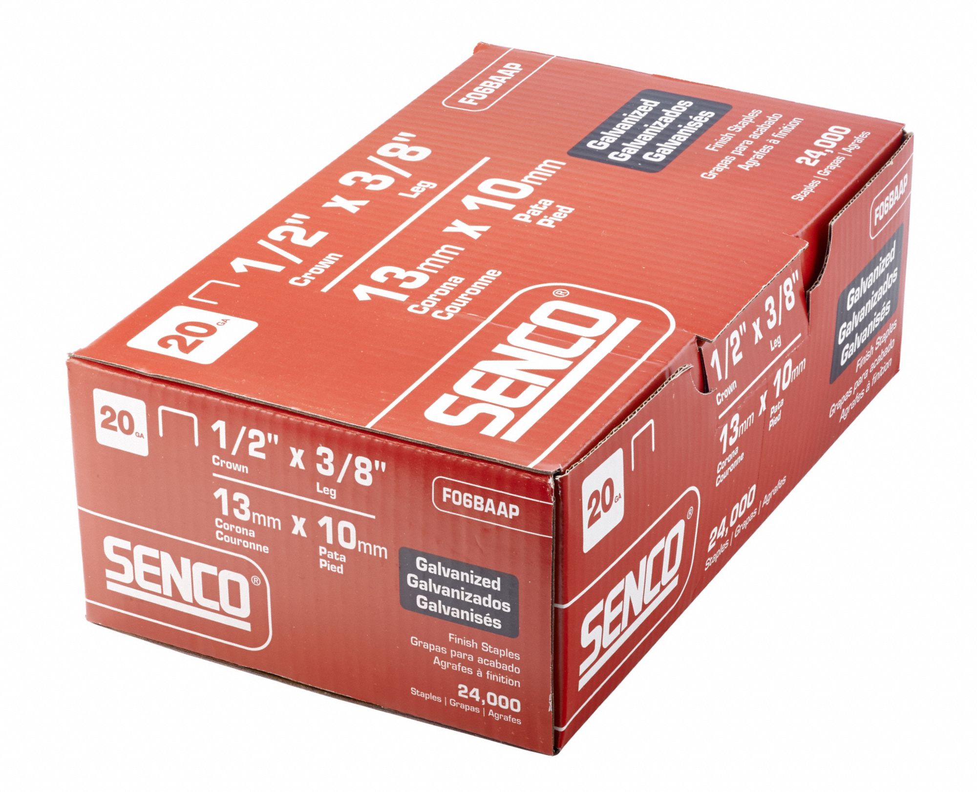 SENCO Staples, Staples, 20 ga Gauge, 3/8 in Length, Steel, Electro