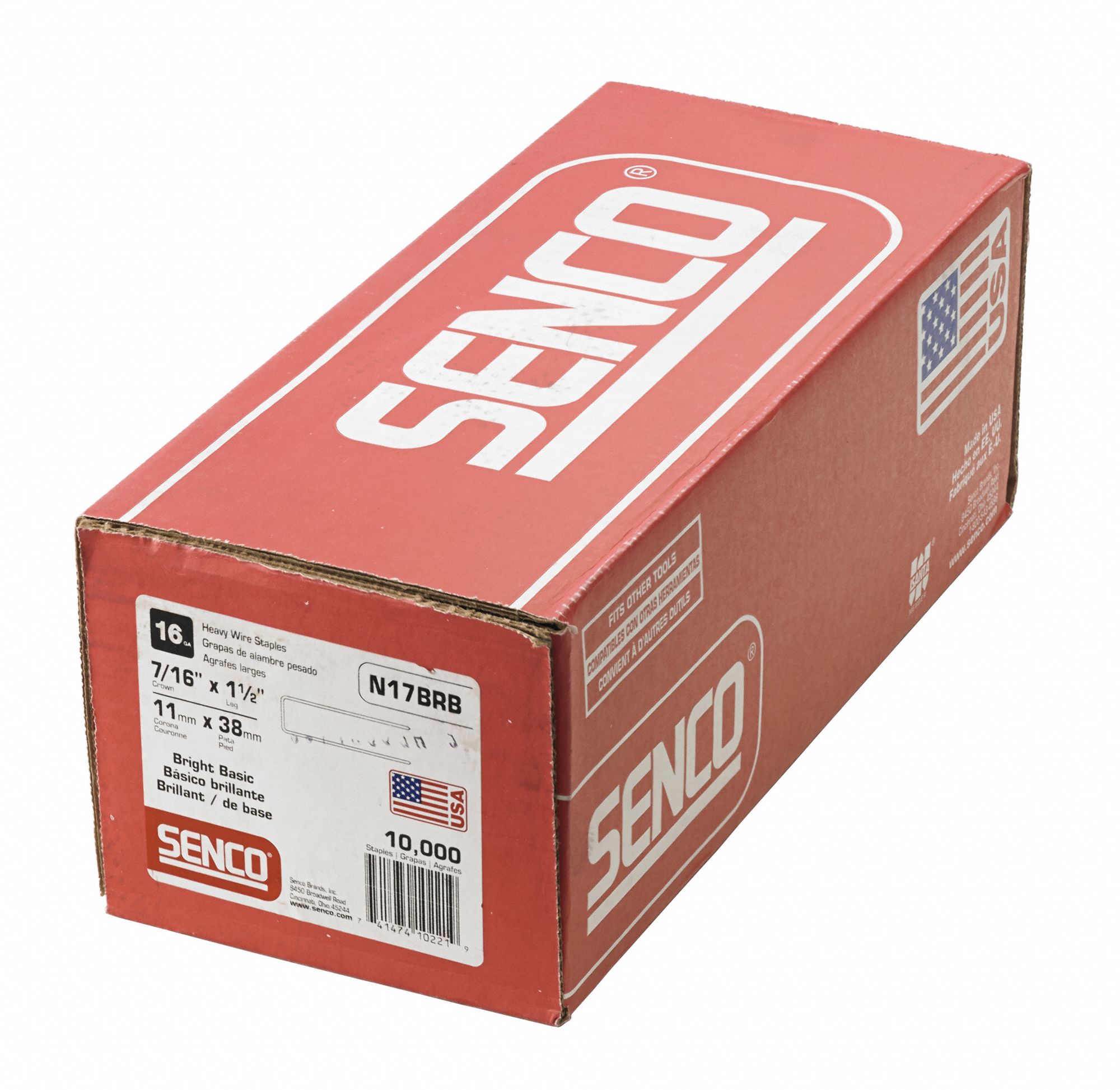 SENCO Staples, Staples, 16 ga Gauge, 1 1/2 in Length, Steel, Bright, PK 10000 21U152N17BRB