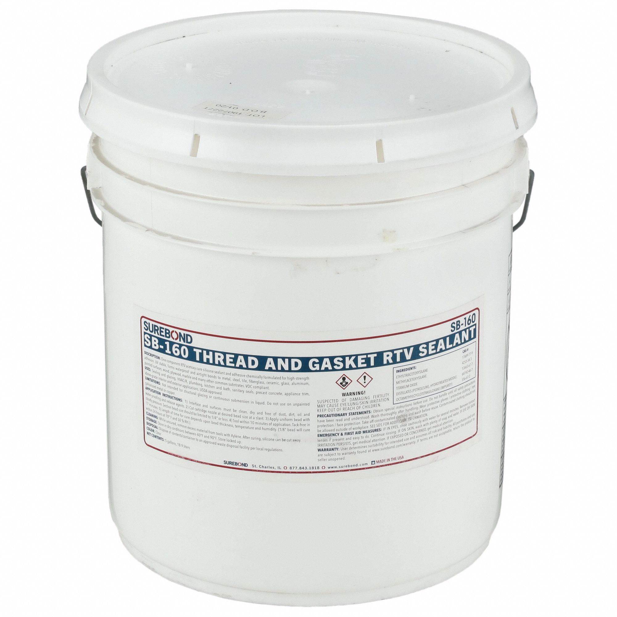 Professional Grade clear silicone RTV sealant bulk-packed in 5 gallon pail.