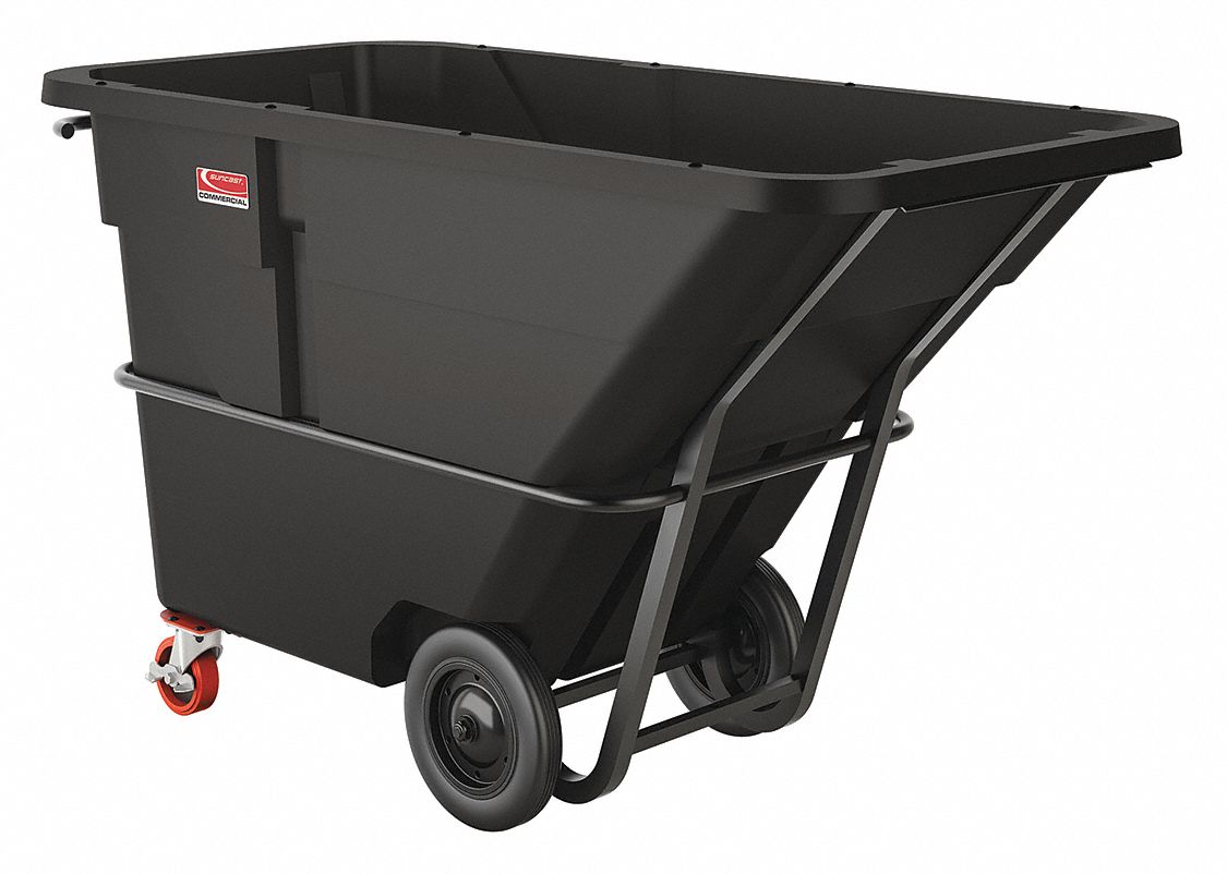 Forkliftable Plastic Tilt Truck: 40.5 cu ft Cubic Foot Capacity, Black, Flat