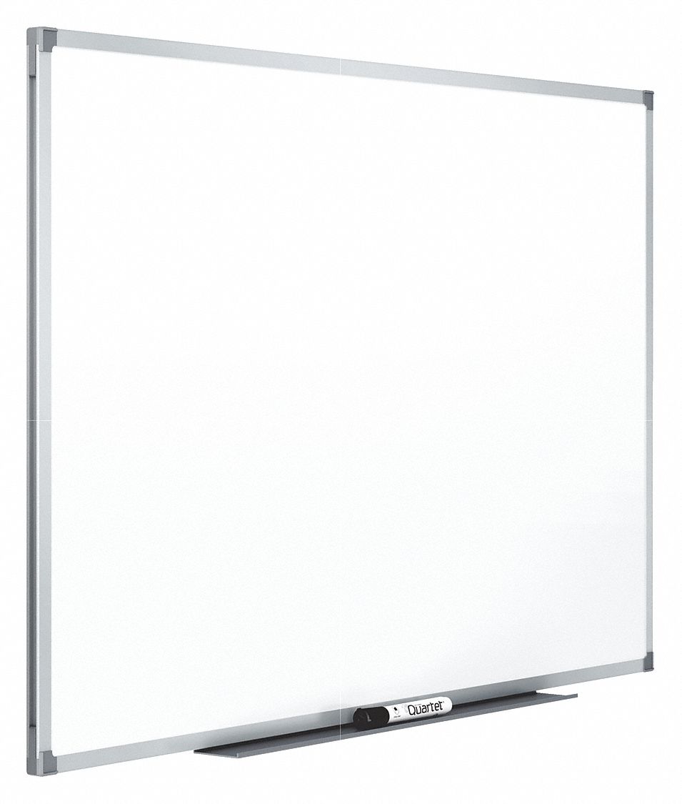 Dry Erase Board: Melamine, Framed Style, Aluminum Frame, 34 1/8 in Overall Ht, 48 in Overall Wd