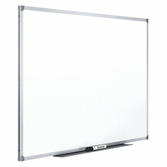 Dry Erase Board: Wall Mounted, 48 in Dry Erase Ht, 72 in Dry Erase Wd, 1/2 in Dp, Silver, White