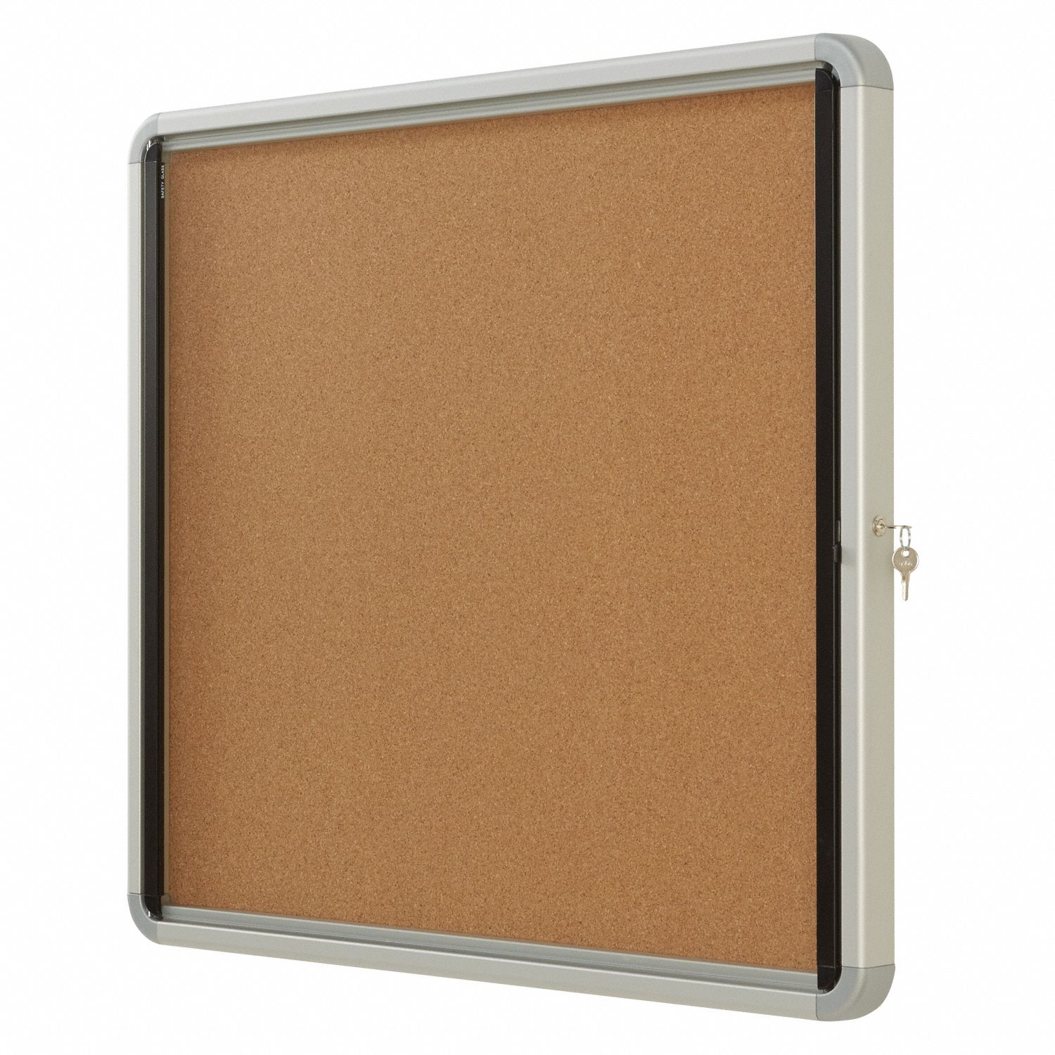 QUARTET Enclosed Bulletin Board Cork, 30 in Wd, 27 in Ht, Mounting