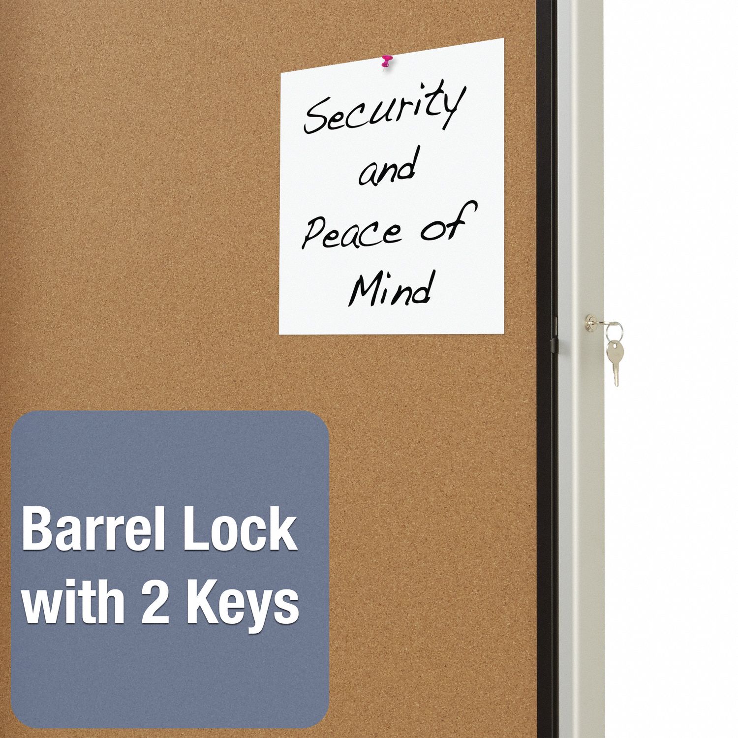 QUARTET Enclosed Bulletin Board Cork, 30 in Wd, 27 in Ht, Mounting