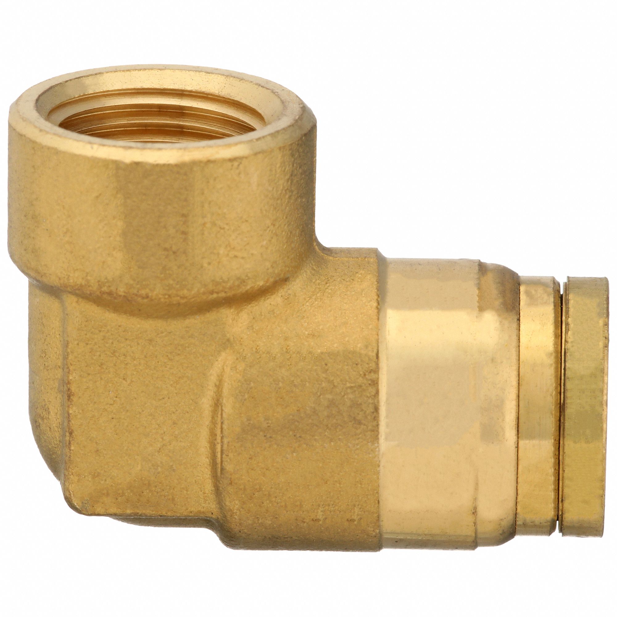 Push-Fit Elbow Fitting: 1/2 in OD x 1/2 in Pipe Fitting Size, Push-to-Connect x FNPT, Brass, Adapter