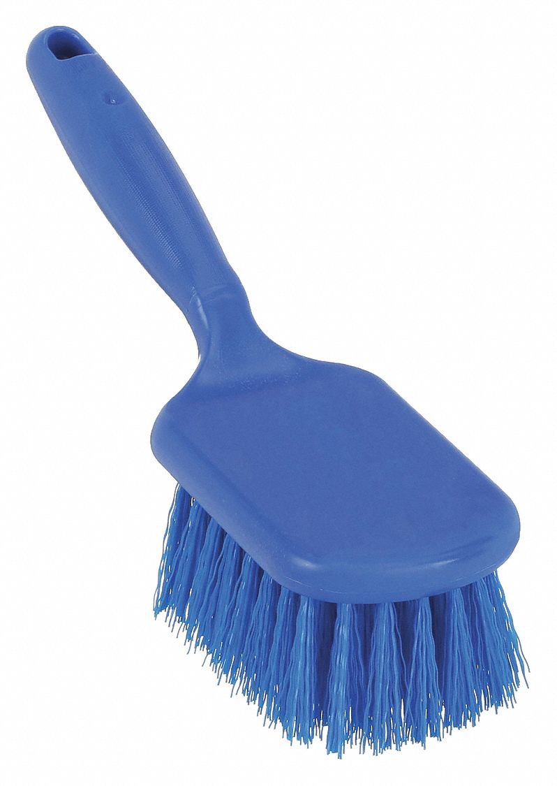 SCRUB BRUSH, STIFF, PLASTIC, 4¼ IN BRUSH L, 5½ IN HANDLE L, 3½ IN HEAD W, BLUE