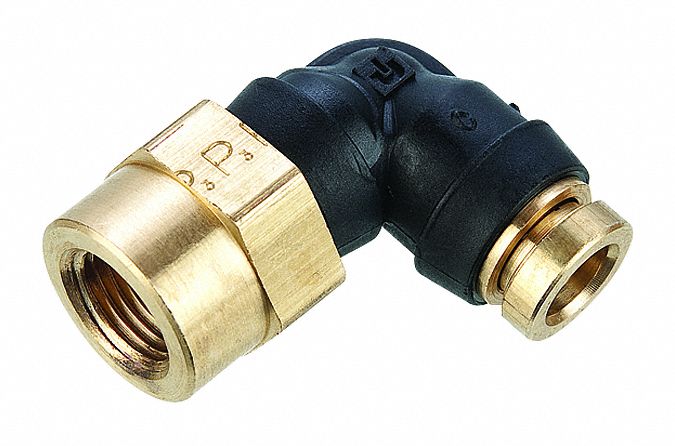 Push-Fit Elbow Fitting: 1/2 in OD x 1/2 in Pipe Fitting Size, Push-to-Connect x FNPT, Brass