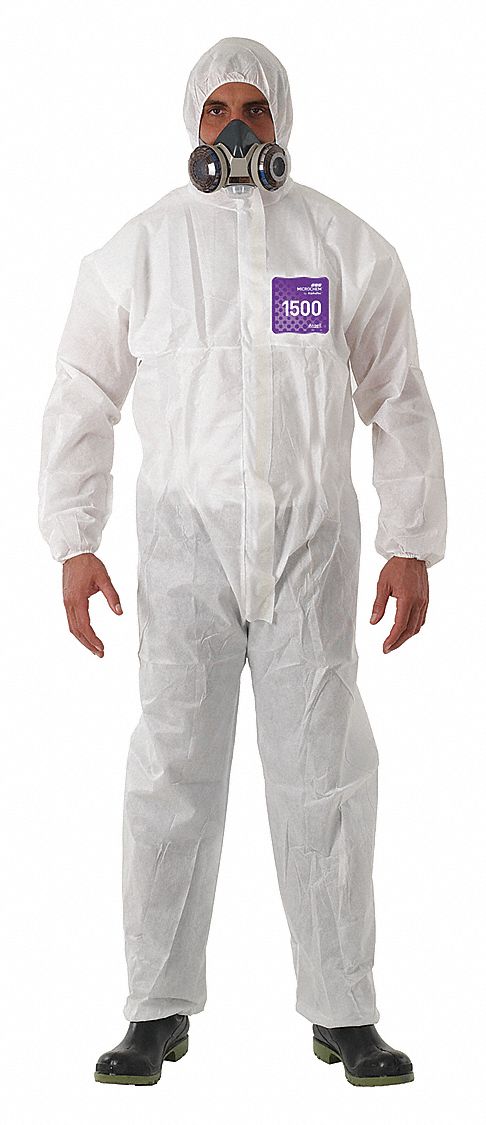 HOODED COVERALLS, PE, ELASTIC CUFFS/ANKLES, SERGED SEAM, WHITE, PE, XL, 1.4OZ