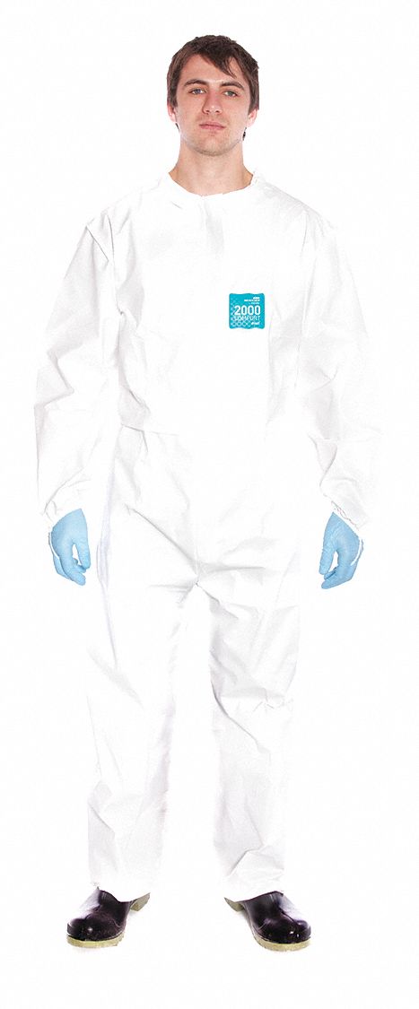 COLLARED COVERALLS, MICROPOROUS POLYETHYLENE, ELASTIC CUFF W/THUMB LOOPS, XL