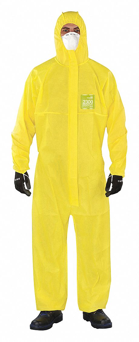 HOODED COVERALLS, POLYETHYLENE, ELASTIC CUFF W/THUMB LOOPS, BOUND SEAM, XL, 1.92OZ