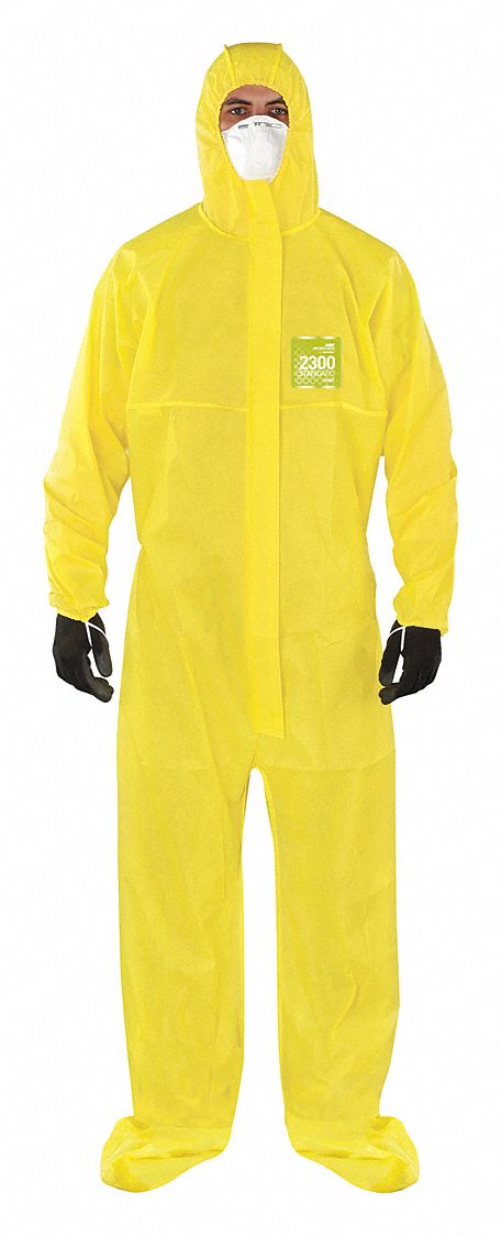 HOODED COVERALLS, POLYETHYLENE, ELASTIC CUFF W/THUMB LOOPS, BOUND SEAM, L, 1.92OZ