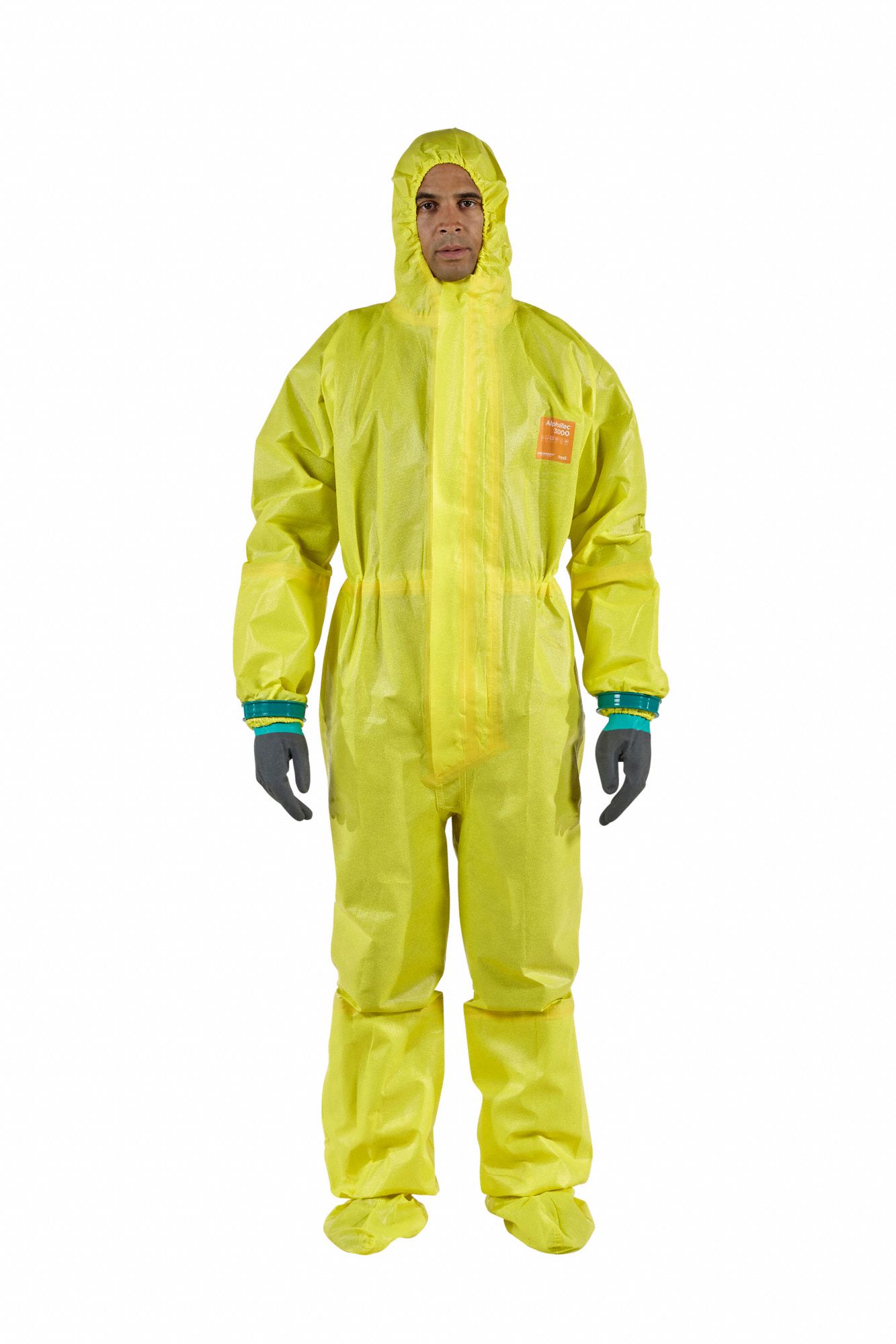 CHEM-RESISTANT COVERALLS, NON-WOVEN BARRIER LAMINATE, ELASTIC CUFF, BOOT FLAPS, 3XL