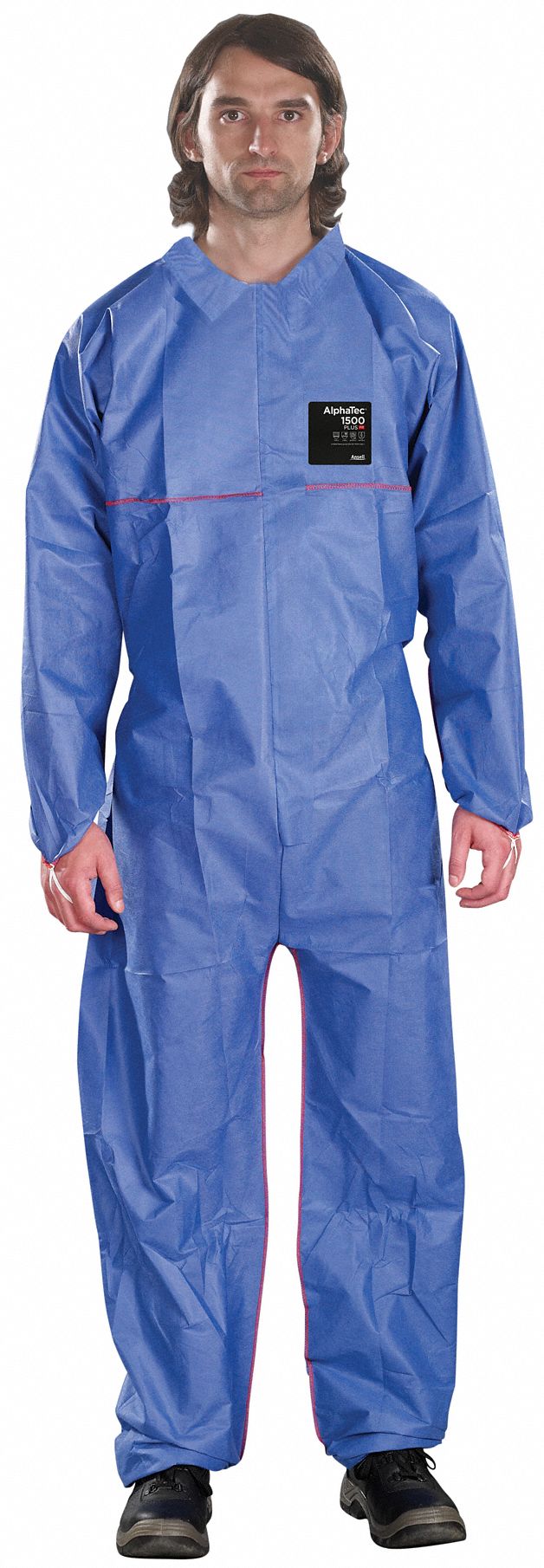 COLLARED COVERALLS, PE, ELASTIC CUFF/THUMB LOOPS, SERGED SEAM, BLUE, M, 1.4OZ