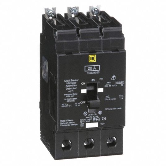 Square D Miniature Circuit Breaker 480y277v 20a 48n011egb34020