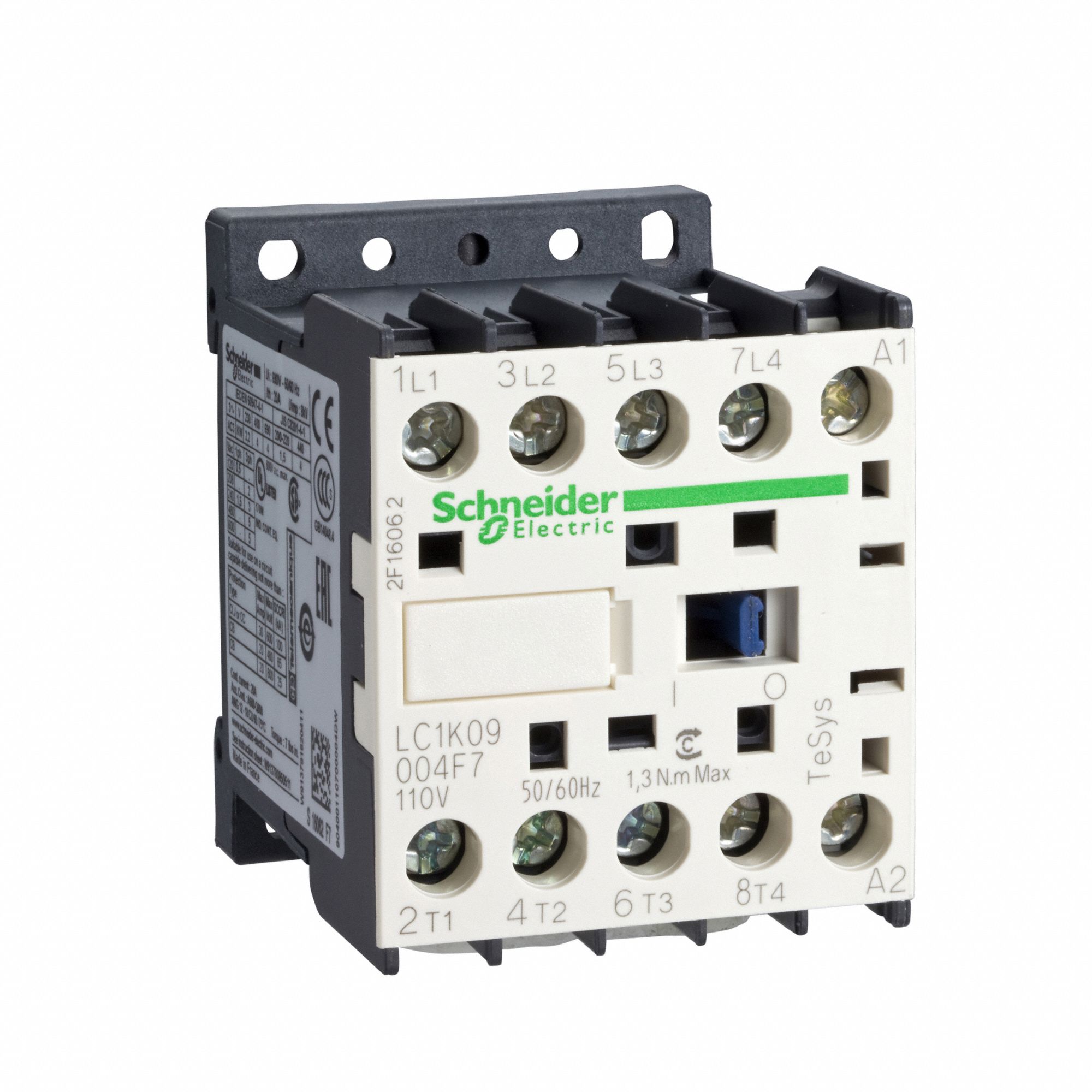 IEC Magnetic Contactor: Non-Reversing, 4 Poles, 2NO/2NC Contacts, 9 A, 110V AC Coil