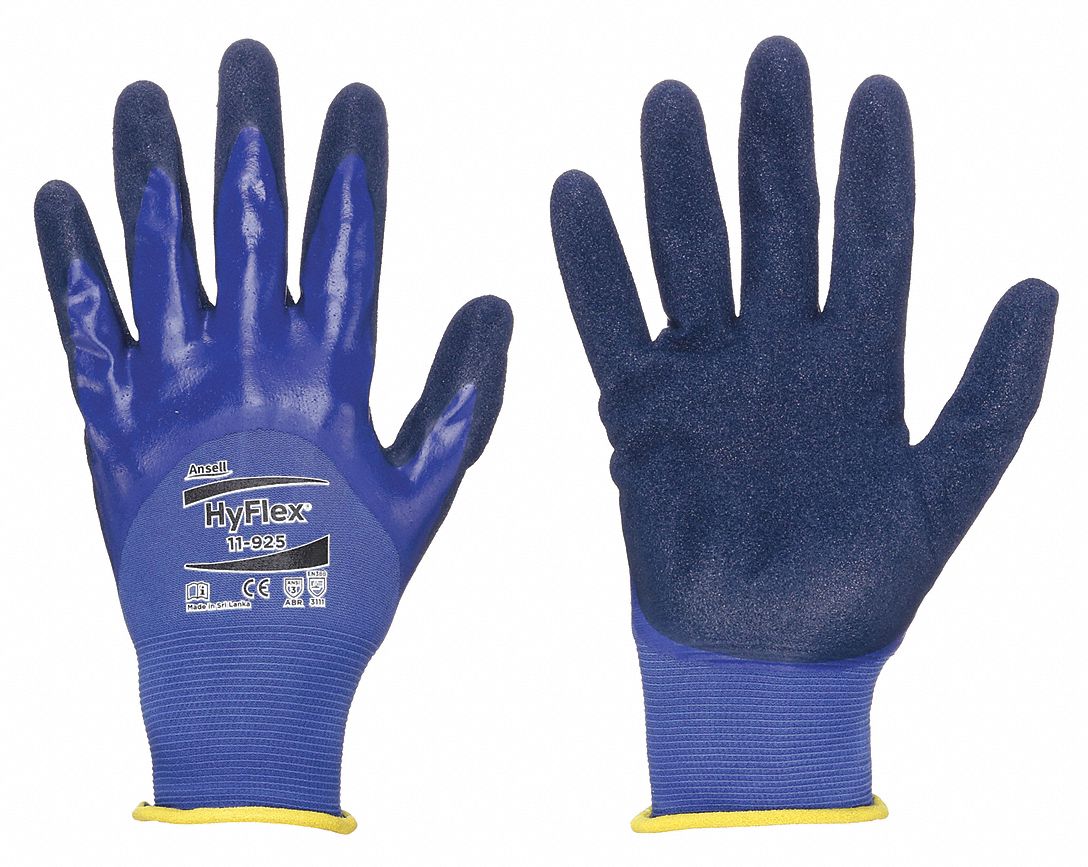 Coated Gloves: 2XL ( 11 ), Rough, Nitrile, 3/4, Dipped, ANSI Abrasion Level 3, Blue, 1 PR
