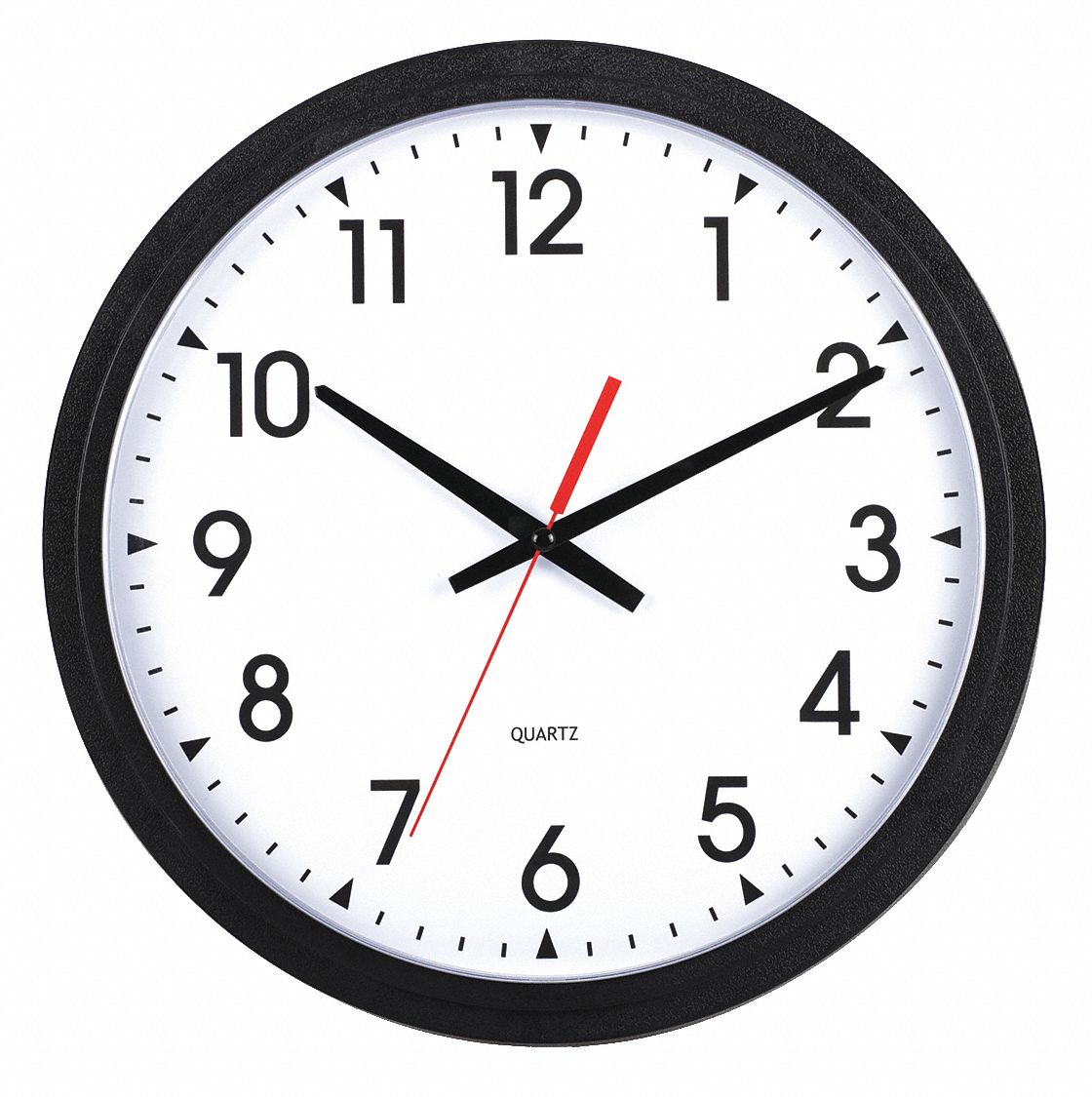 14 in Round Wall Clock Arabic, Black Plastic Frame Grainger