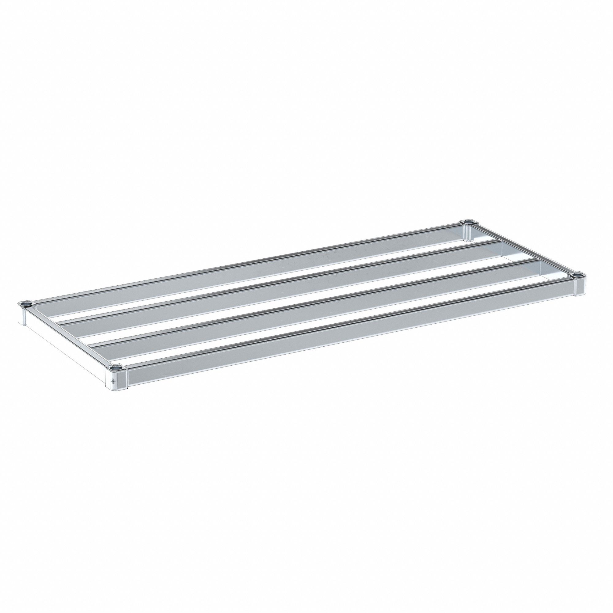 Shelf: 60 in x 24 in, Ventilated Shelf, 1, 100 lb Shelf Capacity, 13 ga, Silver