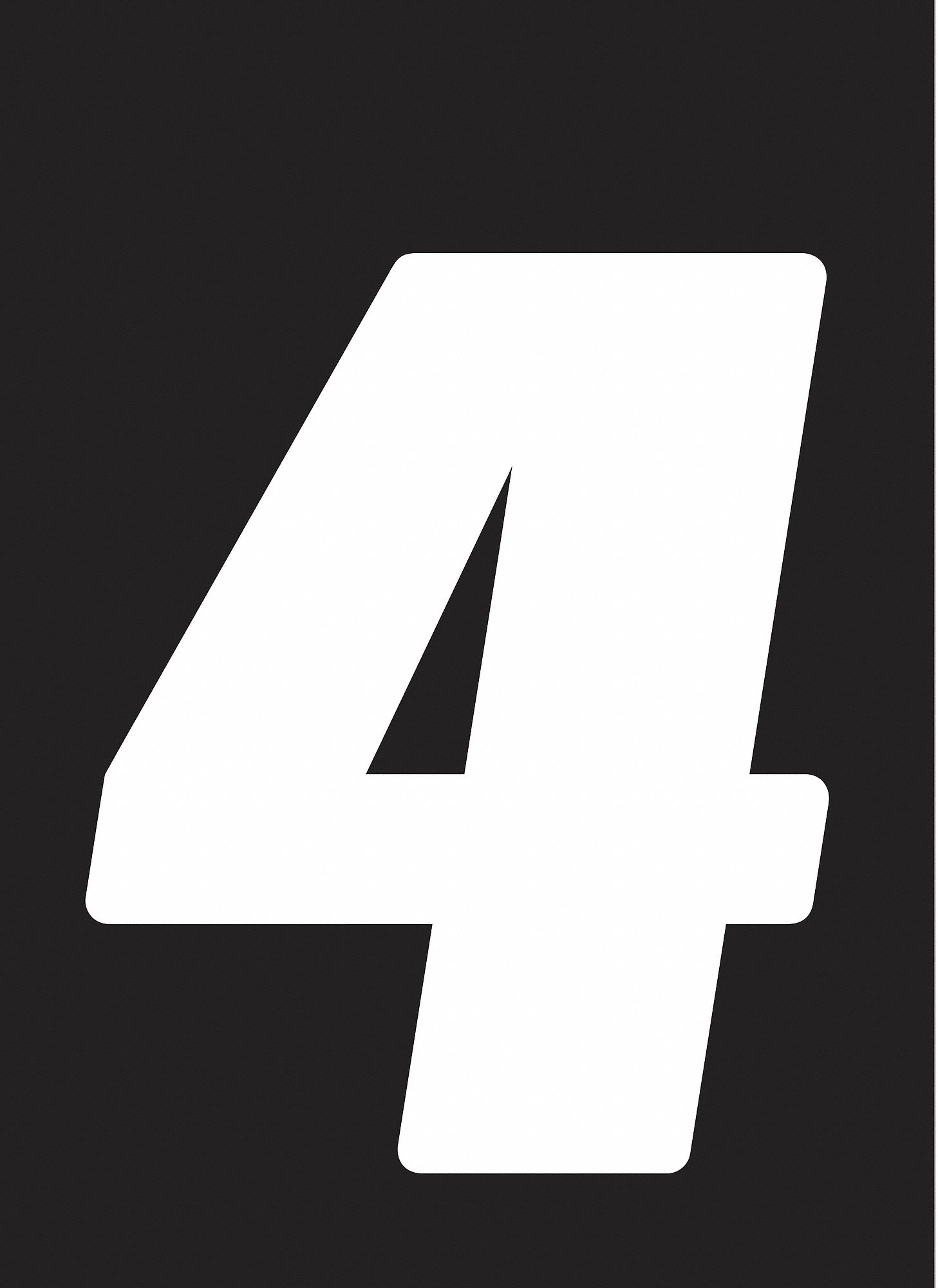 Number Label: 4 in Character Ht, Indoor/Outdoor, Non-Reflective, Proprietary, White, 4, White, 12 PK