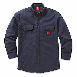 DICKIES FR Navy Flame-Resistant Button Down Work Shirt, Size: 2XL, Fits ...