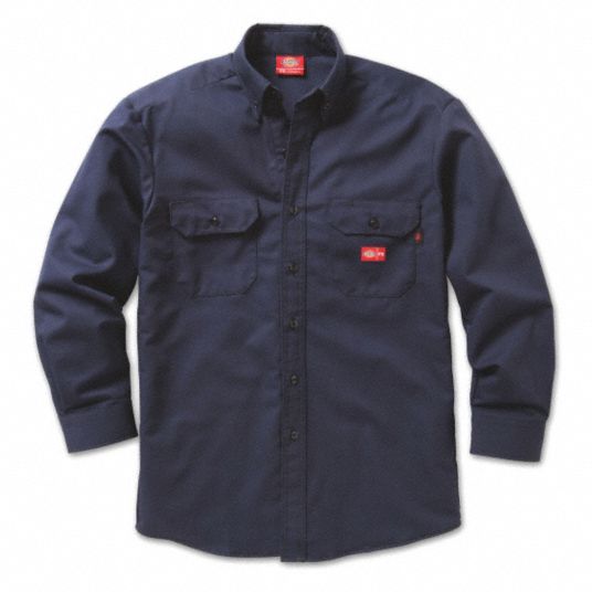 DICKIES FR Navy Flame-Resistant Button Down Work Shirt, Size: 2XL, Fits ...