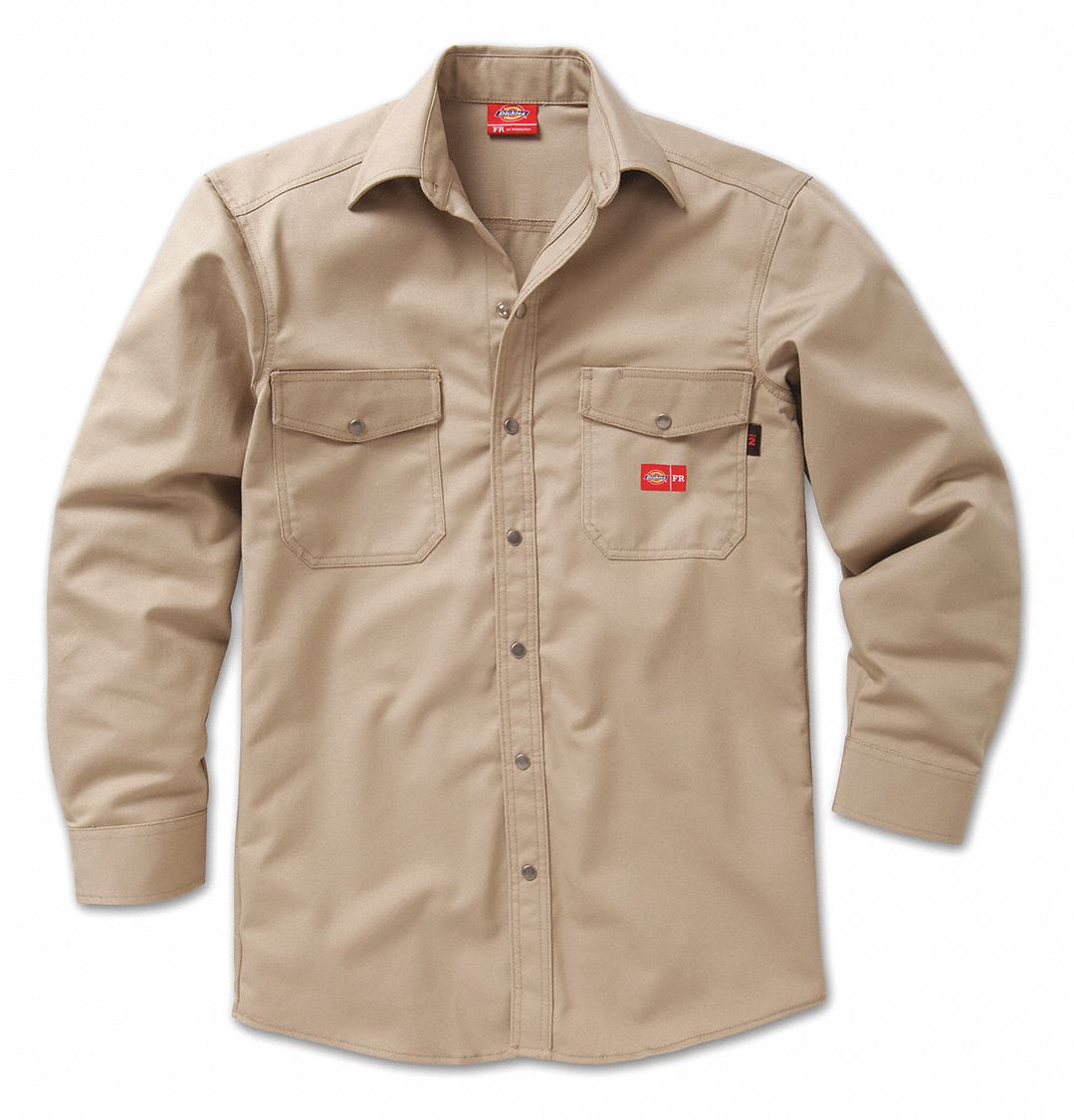DICKIES FR Khaki Flame-Resistant Snap Front Shirt, Size: XL, Fits Chest ...