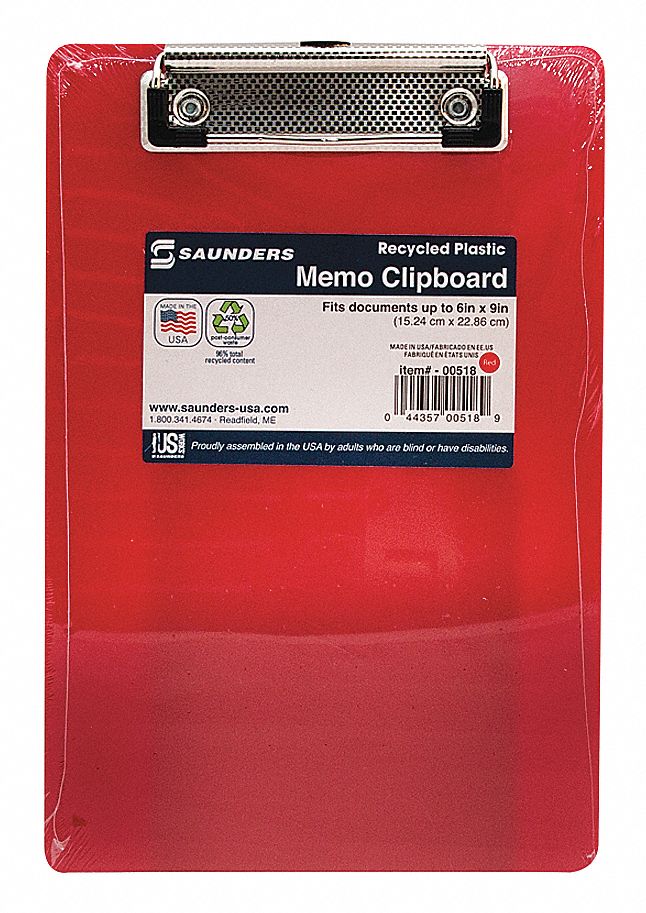 Memo File Size Clipboard, Red, Clipboard 48PP9900518 Grainger