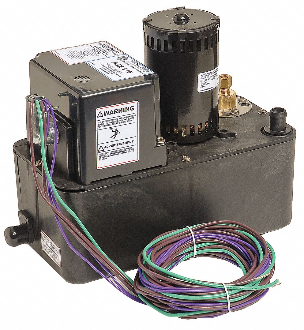 Condensate Removal Pump: 1/10 hp, 115V AC, 1 gal Reservoir Capacity, 30 ft Max. Head