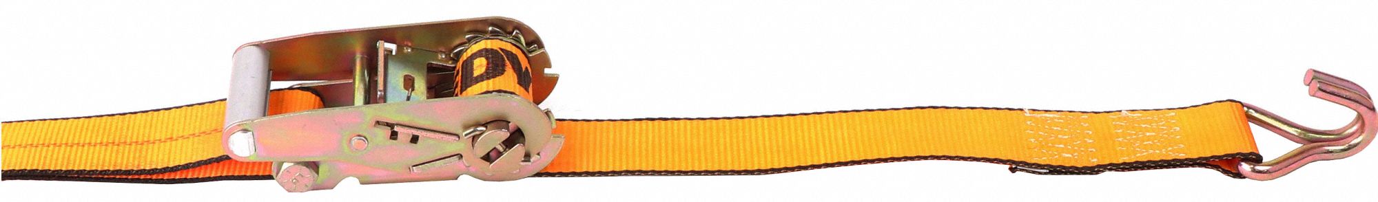 TIE DOWN STRAP, RATCHET, WIRE-HOOK, GEN PURPOSE, 2 IN W, 3,335 LB WLL, YELLOW, 27 FT L