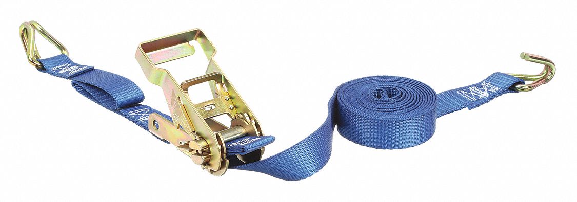 TIE DOWN STRAP, RATCHET, WIRE-HOOK, GEN PURPOSE, 1 IN W, 835 LB WLL, BLUE, 15 FT L