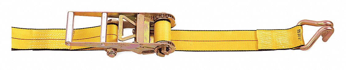 TIE DOWN STRAP, RATCHET, WIRE-HOOK, GEN PURPOSE, 3 IN W, 5,400 LB WLL, YELLOW, 27 FT L