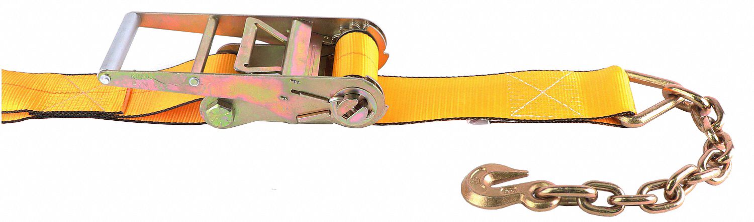 RATCHET STRAP, RATCHET, CHAIN EXTENSION GRAB-HOOK, GEN PURPOSE, 4 IN W, 5,400 LB WLL, YELLOW
