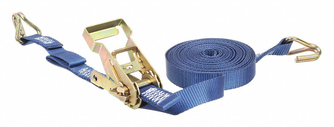 TIE DOWN STRAP, RATCHET, WIRE-HOOK, GEN PURPOSE, 1 IN W, 835 LB WLL, BLUE, 25 FT L