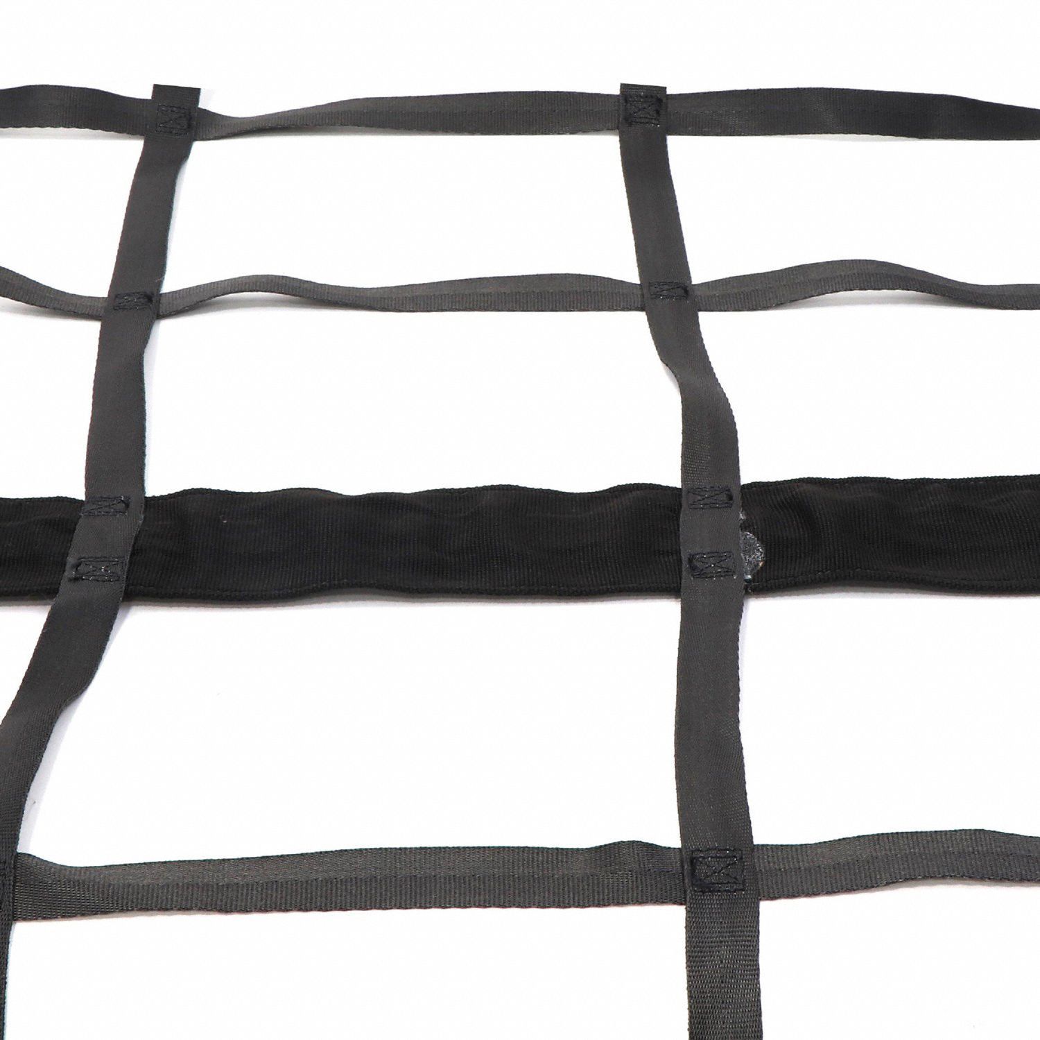 Cargo Net: Black, Polyester, 400 lb/in Tensile Strength, 8 ft Net Wd, 12 ft Net Lg, Rectangle, Hook