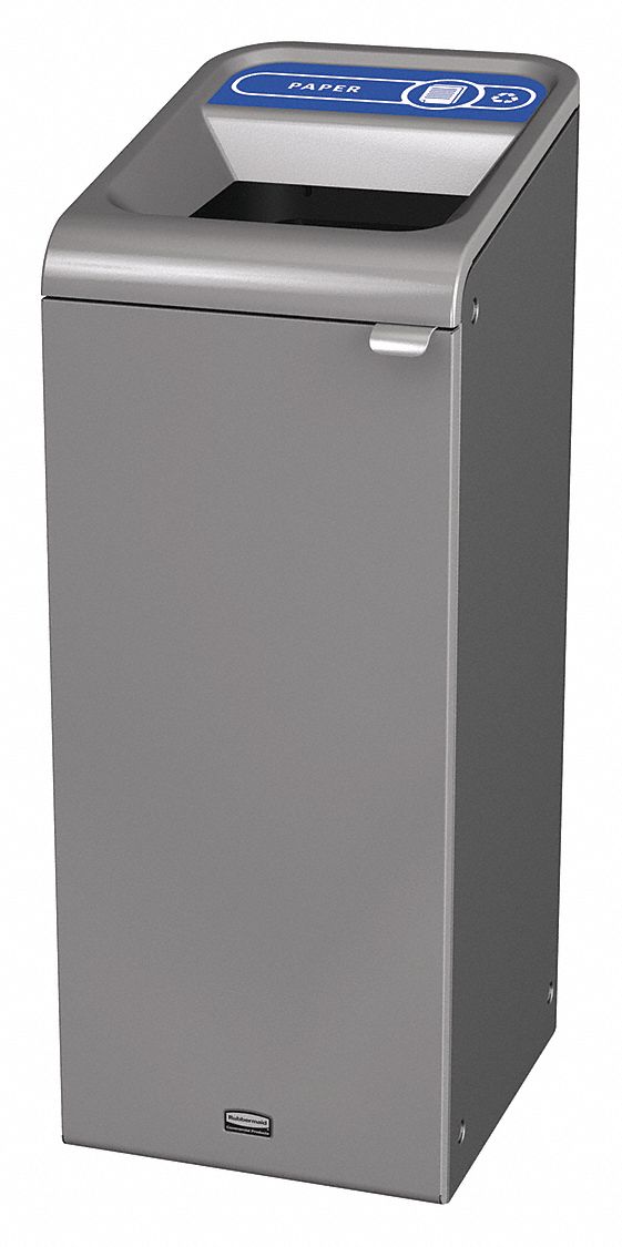 Recycling Can: Steel, 15 gal Container Capacity, Open Top, Gray