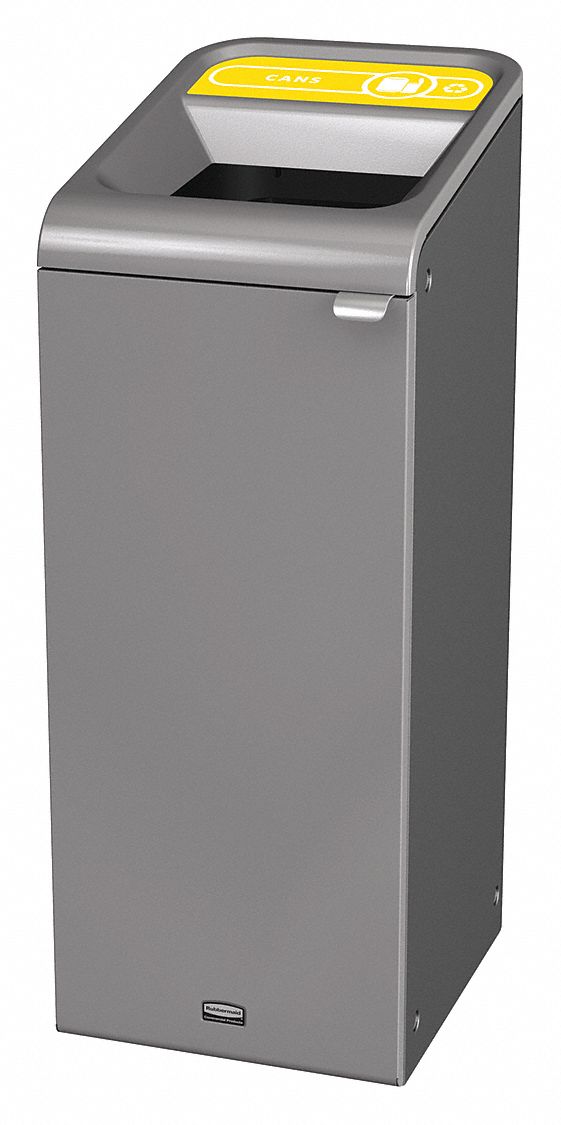 Recycling Can: Steel, 15 gal Container Capacity, Open Top, Gray, Cans