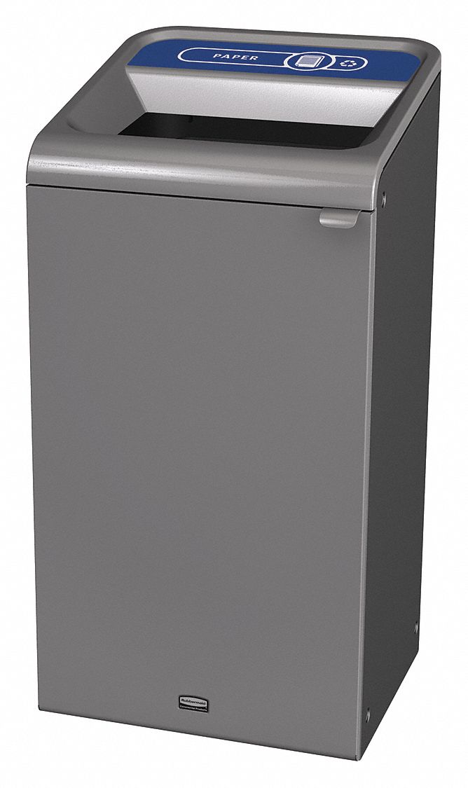 Recycling Can: Steel, 23 gal Container Capacity, Open Top, Gray