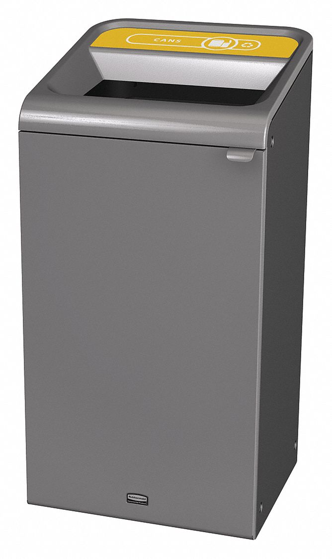 Recycling Can: Steel, 23 gal Container Capacity, Open Top, Gray, Cans