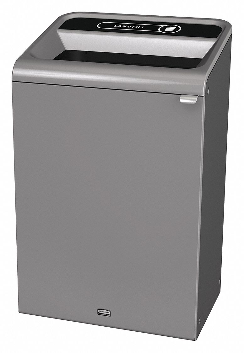 Recycling Can: Steel, 33 gal Container Capacity, Open Top, Gray