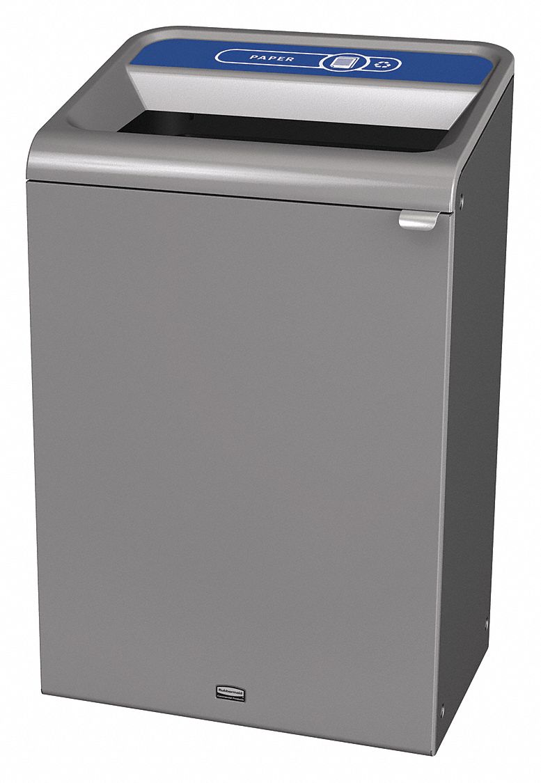 Recycling Can: Steel, 33 gal Container Capacity, Open Top, Gray