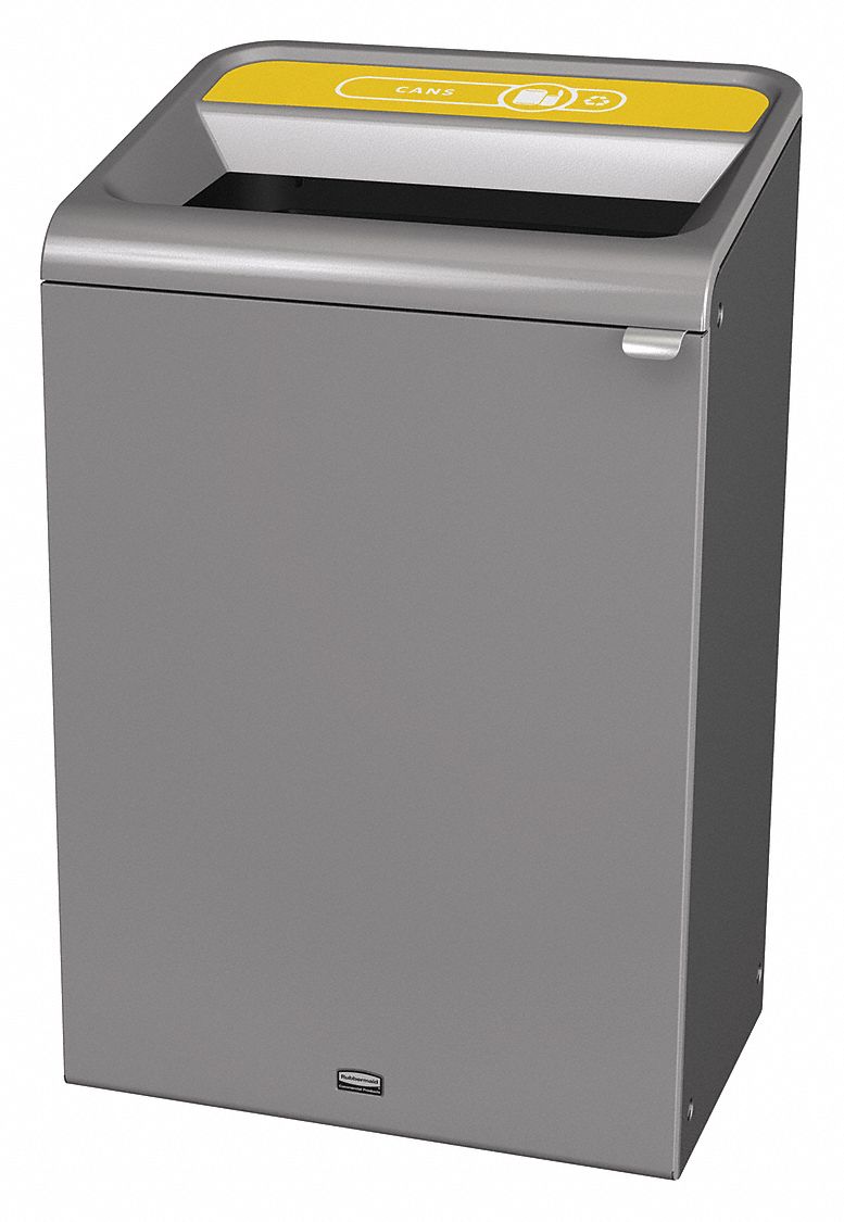 Recycling Can: Steel, 33 gal Container Capacity, Open Top, Gray, Cans