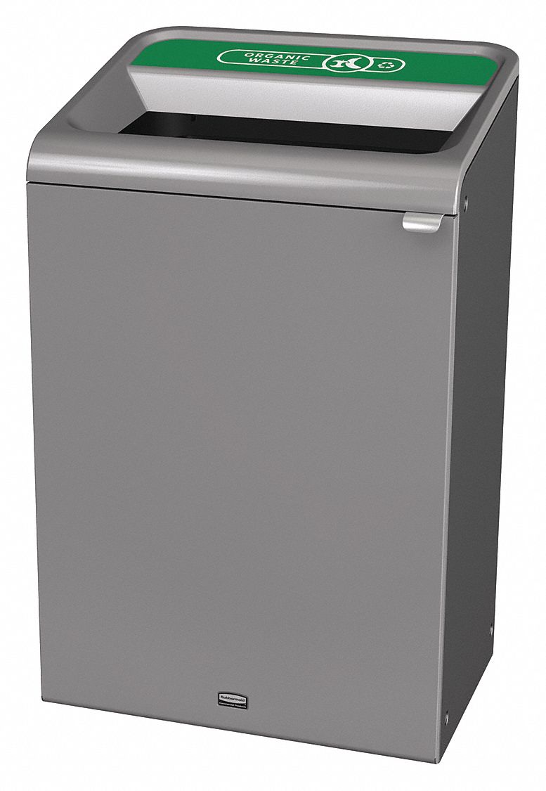 Recycling Can: Steel, 33 gal Container Capacity, Open Top, Gray