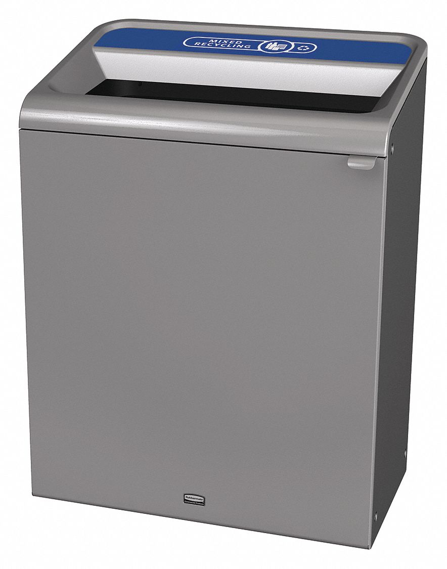 Recycling Can: Steel, 45 gal Container Capacity, Open Top, Gray