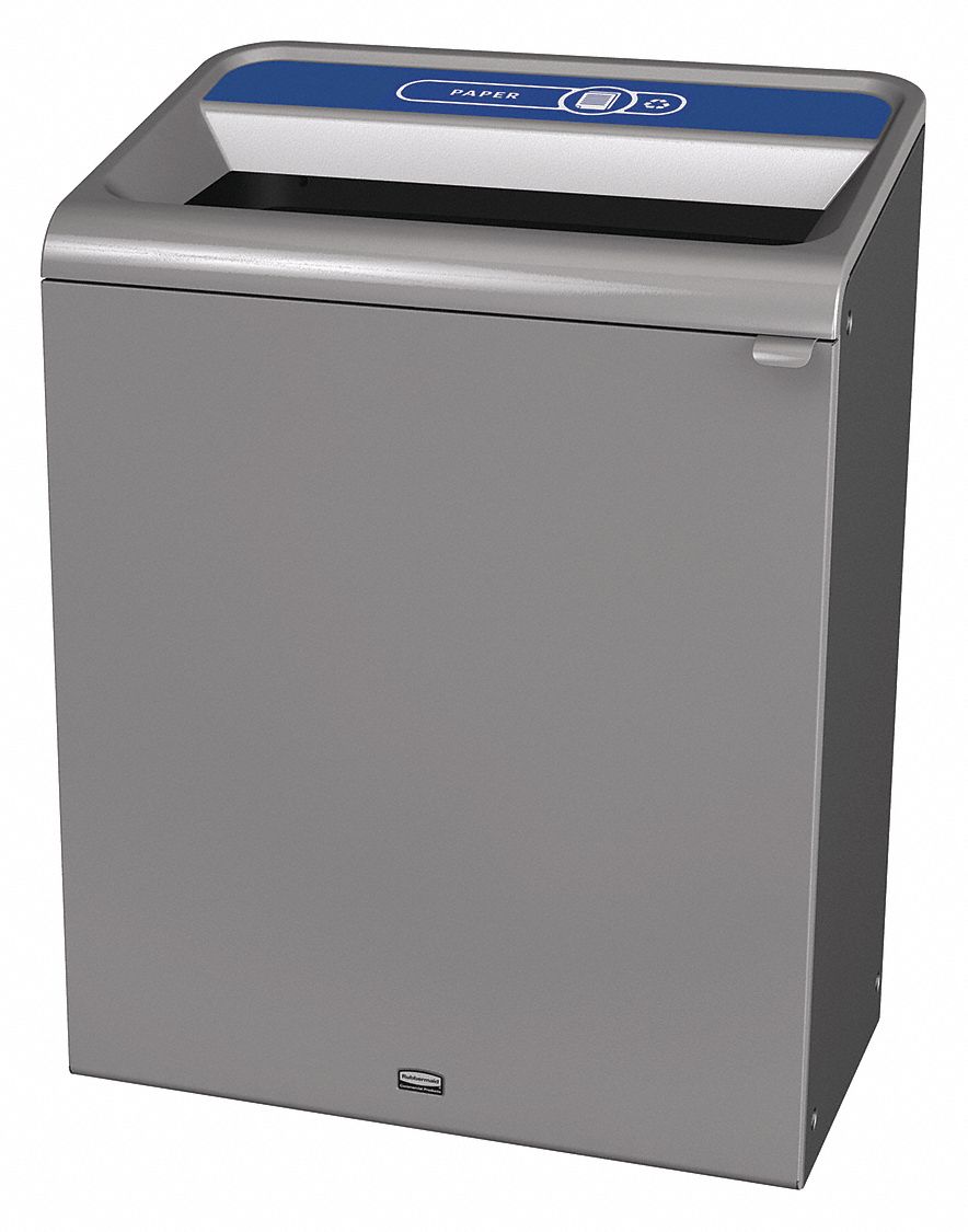 Recycling Can: Steel, 45 gal Container Capacity, Open Top, Gray