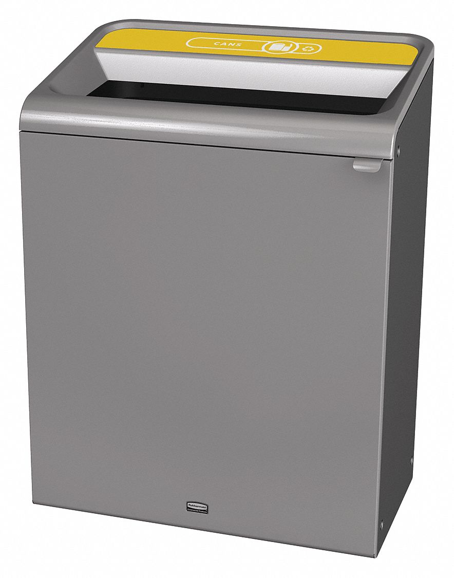 Recycling Can: Steel, 45 gal Container Capacity, Open Top, Gray, Cans